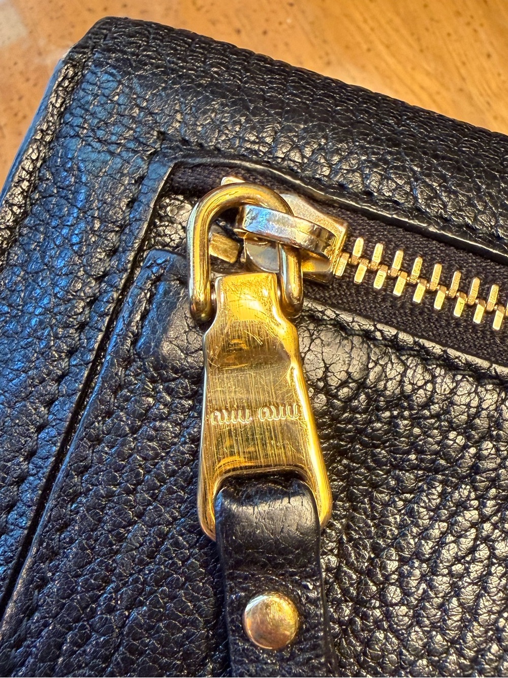 Miu Miu Black Leather Continental Flap Wallet with Gold Logo - Picture 12 of 14